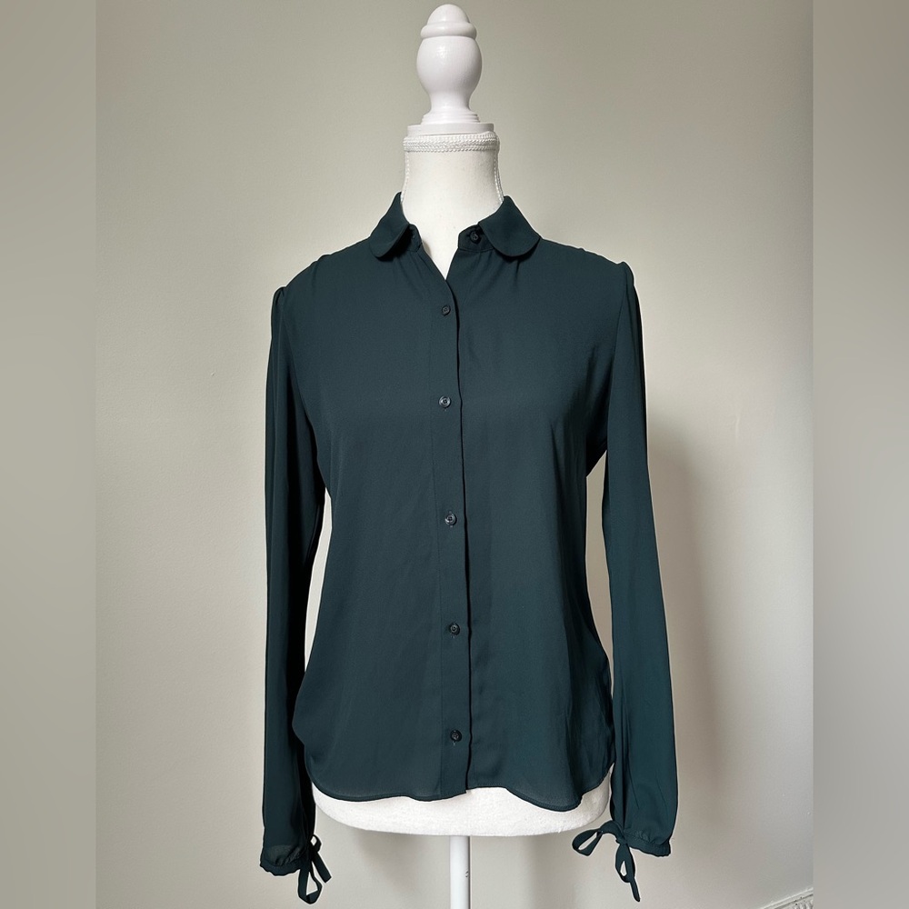 SUNDAY BEST Green Sheer Peter Pan Collar Toe Sleeve Blouse‎ Size XS